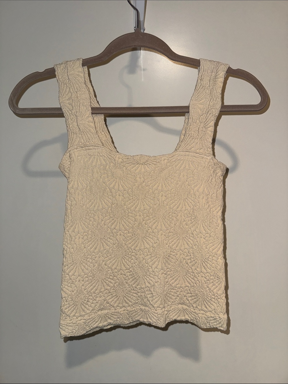Textured Cream Square-Neck Tank Top